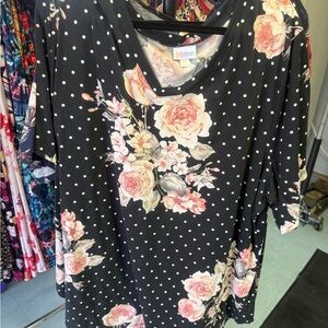 LuLaRoe 3XL Morgan Black Floral Polka Dot Blouse